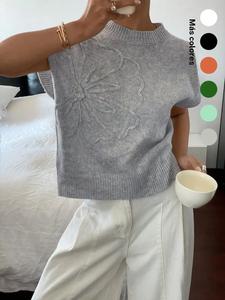 Chaleco suéter de mujer con cuello redondo, chaleco sin mangas casual para uso diario, prenda de punto para todas las estaciones
