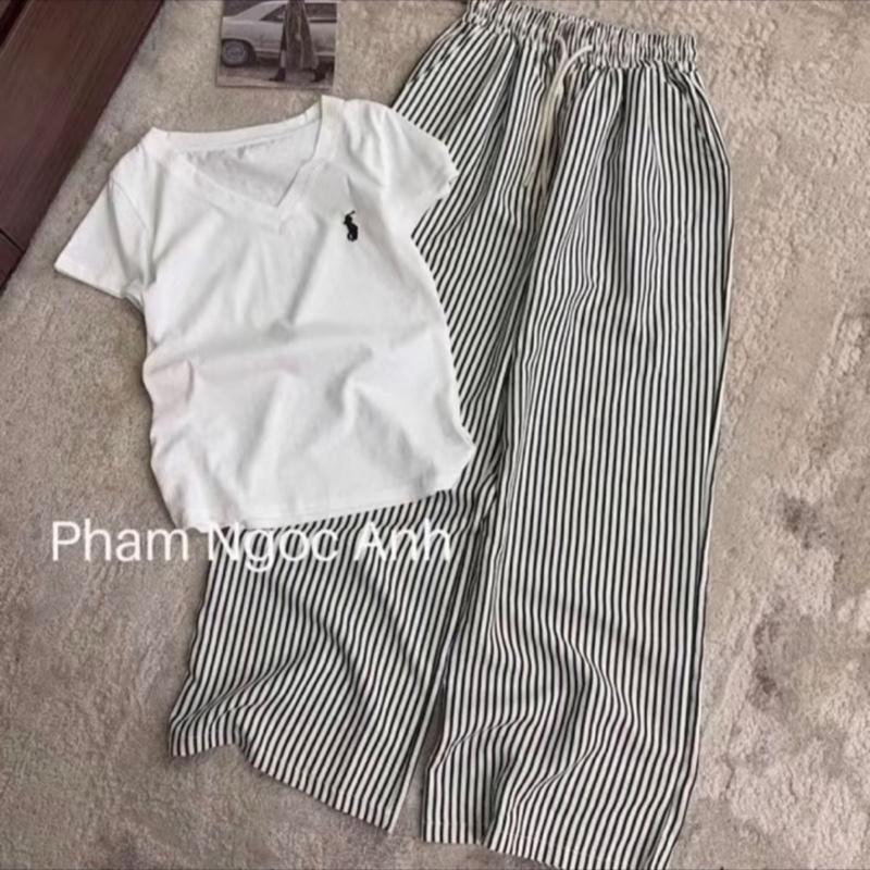 Set bộ áo babytee mix quần ống suông phong cách trẻ trung mix áo thêu ngựa