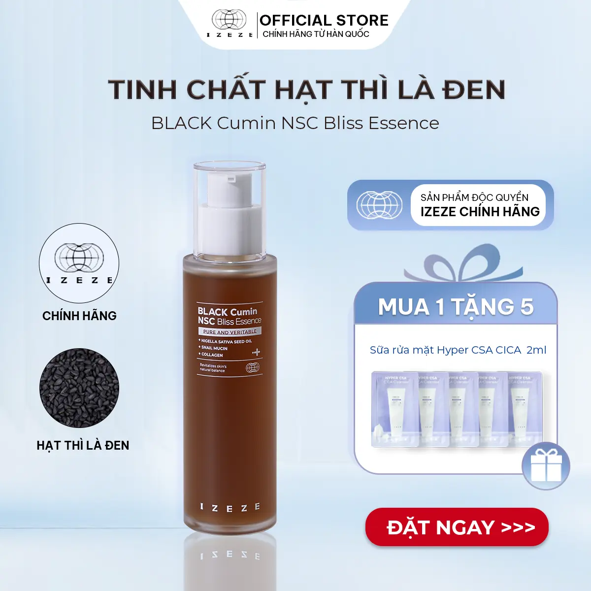 [IZEZE] Tinh chất BLACK Cumin NSC Bliss Essence 100ml (Chiết xuất hạt thì là đen cấp ẩm, tái tạo và phục hồi làn da)