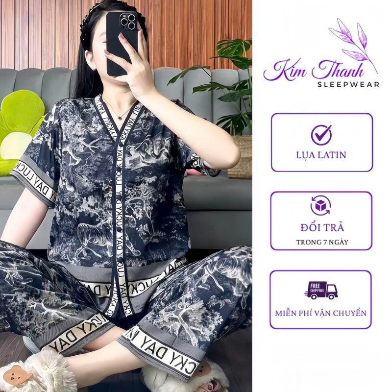 Đồ Bộ, Bộ Mặc Nhà Y1 Cổ Y ( Nút Bọc ) Vải Lụa Latin Mát Mịn, Ngắn Tay Nhiều Hoạ Tiết