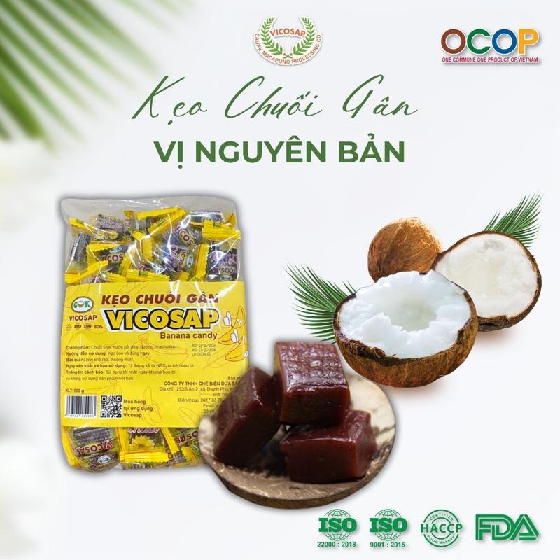 Túi 500g Kẹo chuối gân VICOSAP nguyên chất kẹo dẻo mềm ít đường đặc sản Trà Vinh - Ăn Vặt Candy Snack Food Xmas Tết