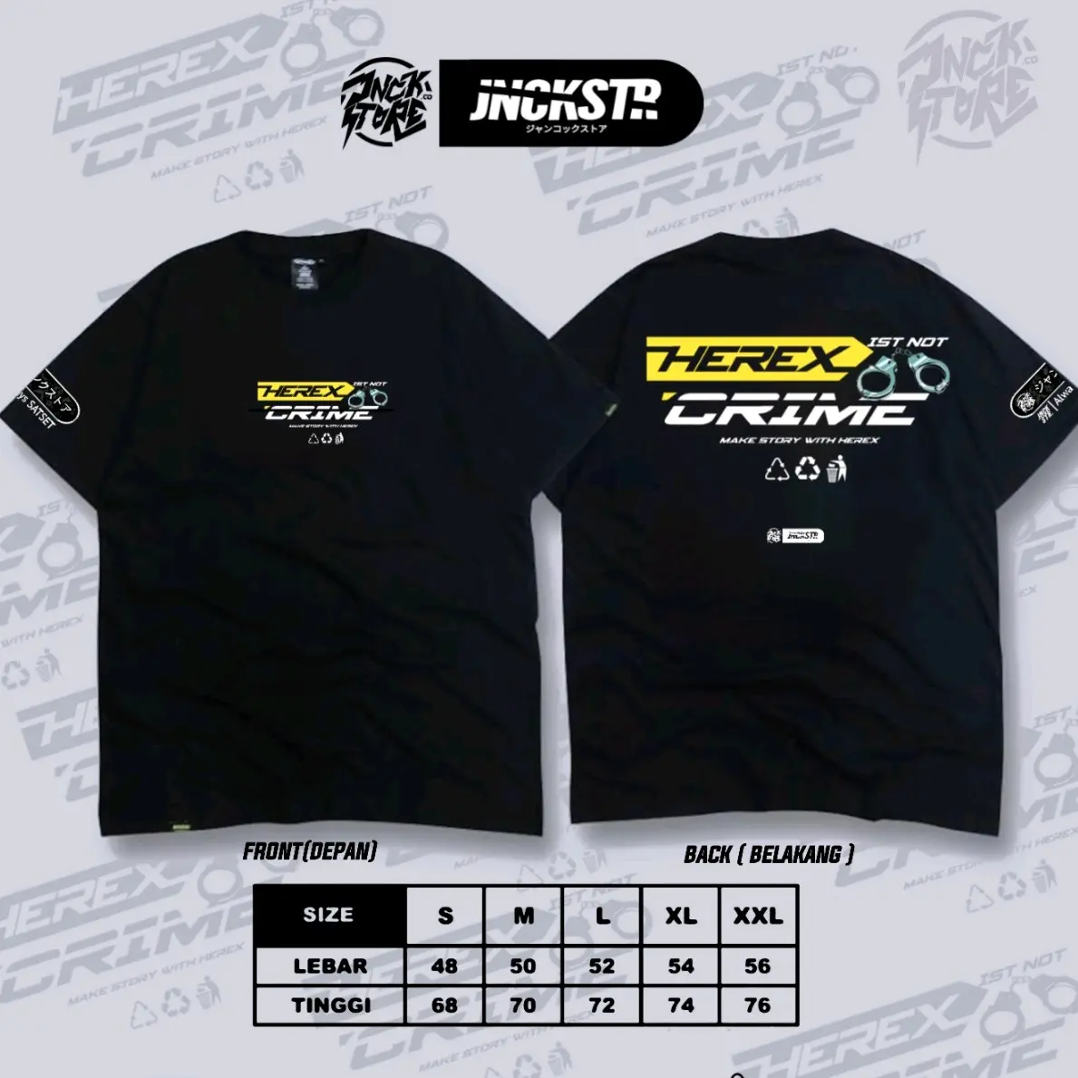 Kaos Herex Not Crime Hitam dan Putih dengan Desain Santai dan Stylish - Harian, Pendek, Jepang, Jeans, Motif, Anime