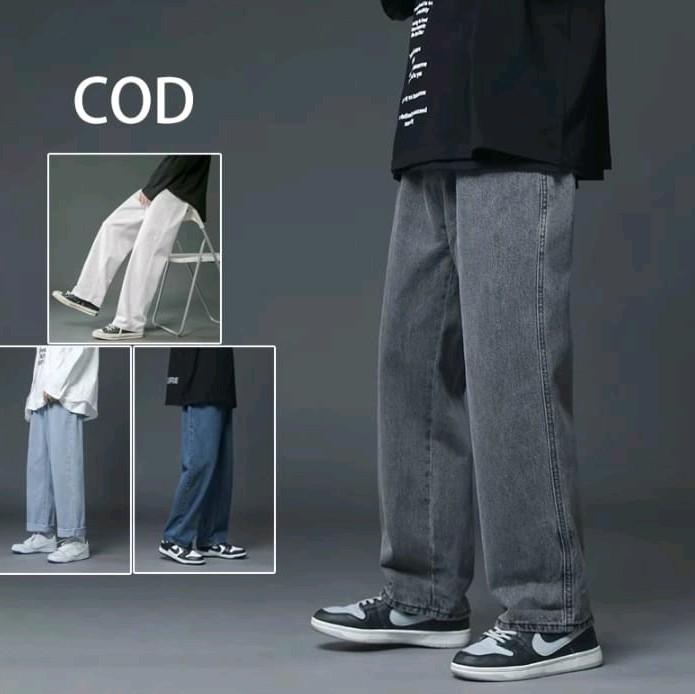 Celana Panjang Pria Jeans Loose Pant Korean Style Gombrang Hitam Muda Tebal Distro 3