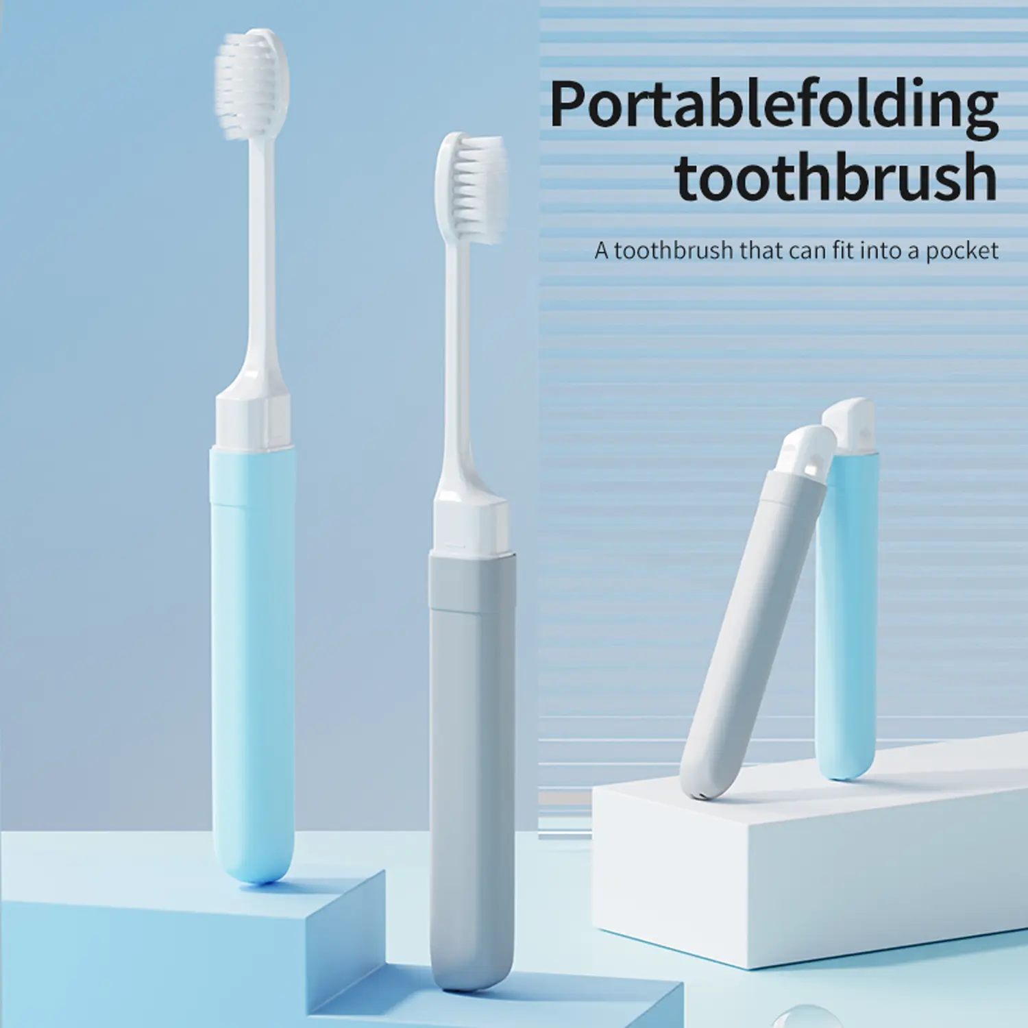 Portable folding toothbrush, multi-color individual packaging, compact dental kit, multifunctional travel and business trip set for adults, small head design.