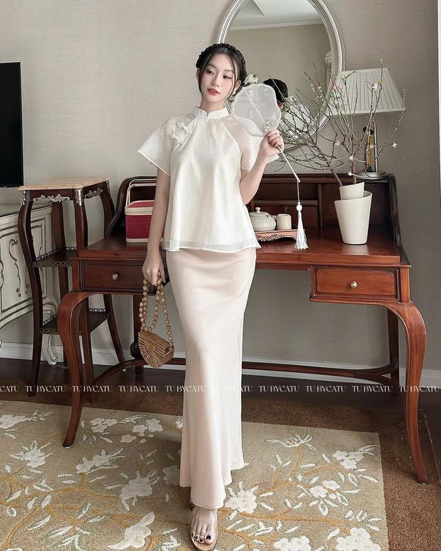 TUBYCATU | Chân váy dài satin màu nude/ đen/ đỏ