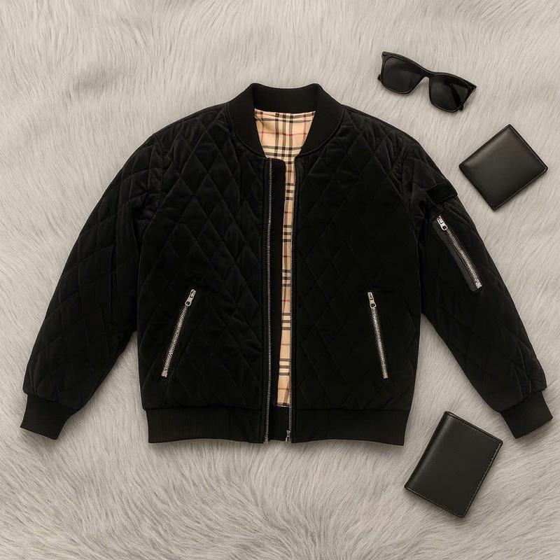  Áo Khoác Bomber Quả Trám lót Kẻ 3 Lớp Trần Bông Cho Nam Nữ Menswear Jacket 