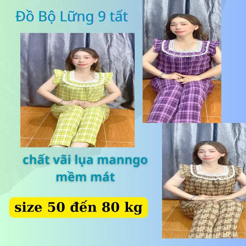 Đồ Bộ Quần Lững 9 Tất Nữ Vải Lụa Mango Áo Tay Cánh Tiên Phối Ren Quần Có Túi Size 50-80kg Chất Liệu Mềm Mịn Thấm Hút Mồ Hôi