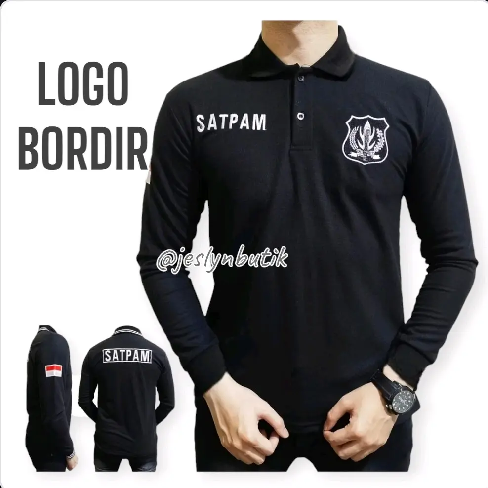 kaos polotshirt lengan panjang SATPAM bordir Pria Kerah Hitam Baju Distro Dewasa Pendek Katun Wanita Casual Sablon