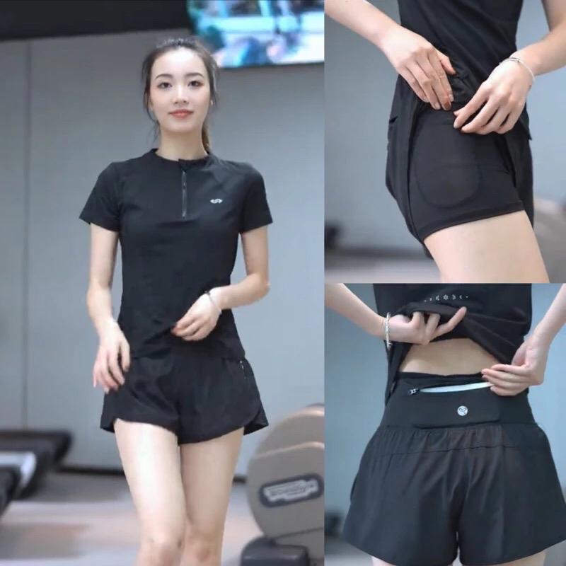 ( Có túi  khóa  sau lưng) bộ tập gym yoga aerobic nữ bộ cộc tay quần 2 lớp NT áo crop quần xẻ tà co dãn 4 chiều tôn dáng Sport Tập Thể Dục Top Chạy Bộ mát