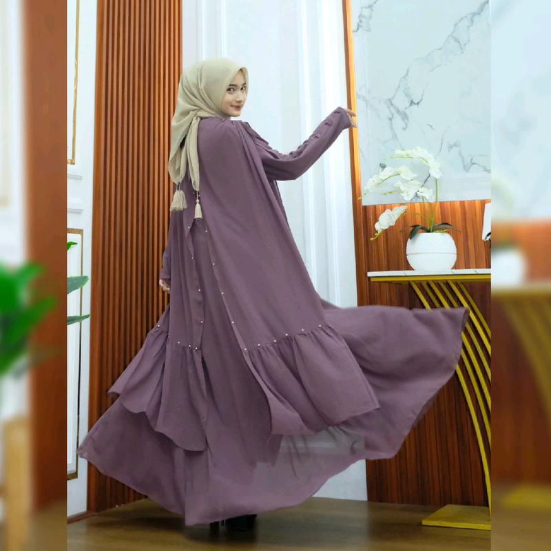 Anum Premium Series Shafira Set Abaya Matt.Ceruty Armany Cocok untuk Kondangan dan Syar'i - Muslim Gamis Lembut Mewah Outer Mutiara 4
