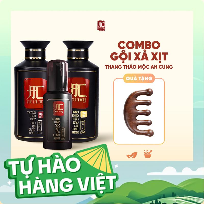 Combo Dầu Gội Xả Xịt Dưỡng Tóc An Cung, Bộ 3 Thang Thảo Mộc Thiên Nhiên Giúp Phục Hồi Tóc Hư Tổn, Dưỡng Tóc Mềm Mượt, Nuôi Dưỡng Chân Tóc