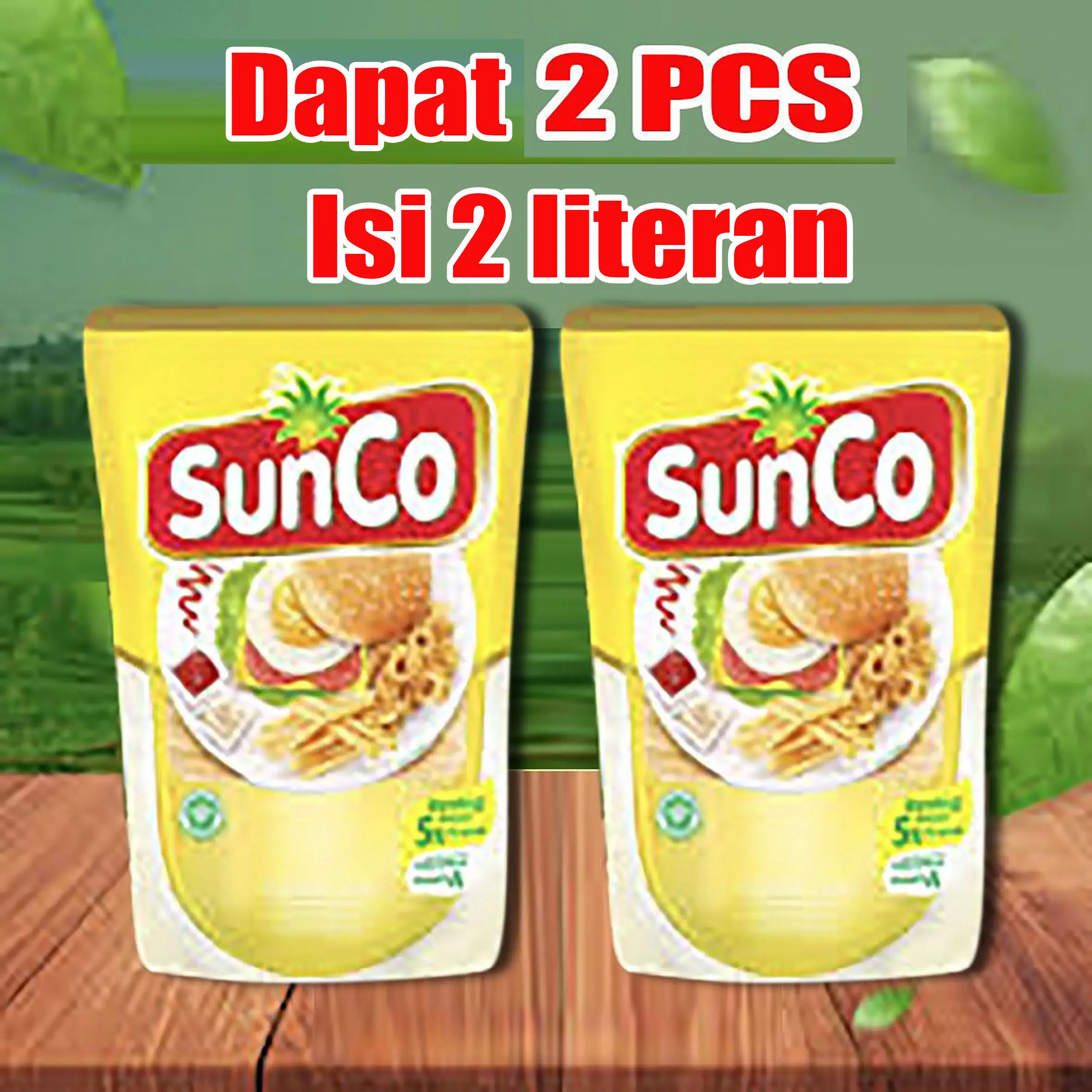 2 pcs SUNCO [BUKAN 1 DUS] Minyak Goreng Enak & Bening Refill perPCS isi 2Literan