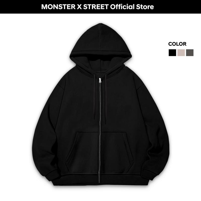 Áo Hoodie Zip TRƠN MÀU Khoác kéo khóa nỉ bông Monster X Street nam nữ form rộng thu đông