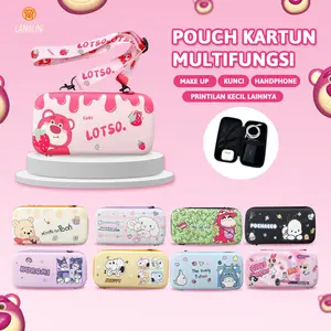 Pouch Bag Strap Panjang Dompet Handphone Koin Uang Charger Kabel Headset Kartu Kunci Makeup Make up Kosmetik Tas Multifungsi Serbaguna Lucu Gambar Karakter Kartun