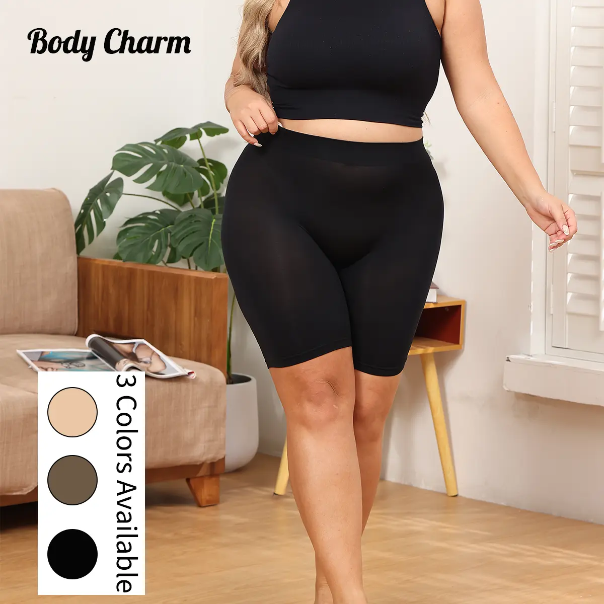 Plus Size Womenswear Solid High Waist Shapewear Shorts Shapewear Butt Lifter Bottoms Panty, Women's Shapewear Tummy Control Clothing for All Seasons Compression Comfort