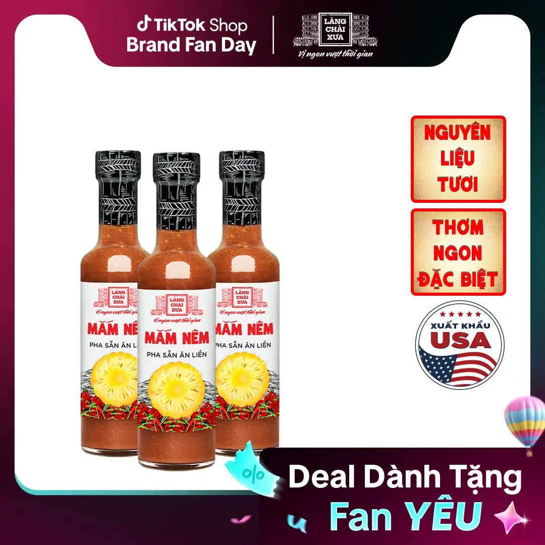 [Combo 3 chai] Mắm nêm pha sẵn cao cấp Làng Chài Xưa, nguyên liệu tươi, thơm ngon đặc biệt, chai thủy tinh 300g