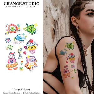 Miếng Dán Hình Xăm Màu, Thiết Kế Hoạt Hình Dễ Thương, Kéo Dài Trong 7 Ngày, Không Thấm Nước Và Chống Ma Sát, Có Sẵn Trong Nhiều Màu Sắc