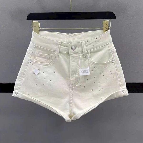 TIENSTYLE Quần Jean Short Nữ Đính Đá Lai Bling Kiểu Cuốn Chất Không Giãn Đen-Trắng Đen Xanh Size S/4XL Xuất Xứ Việt Nam Vải Mềm Mịn QuanShort QuanBigSize