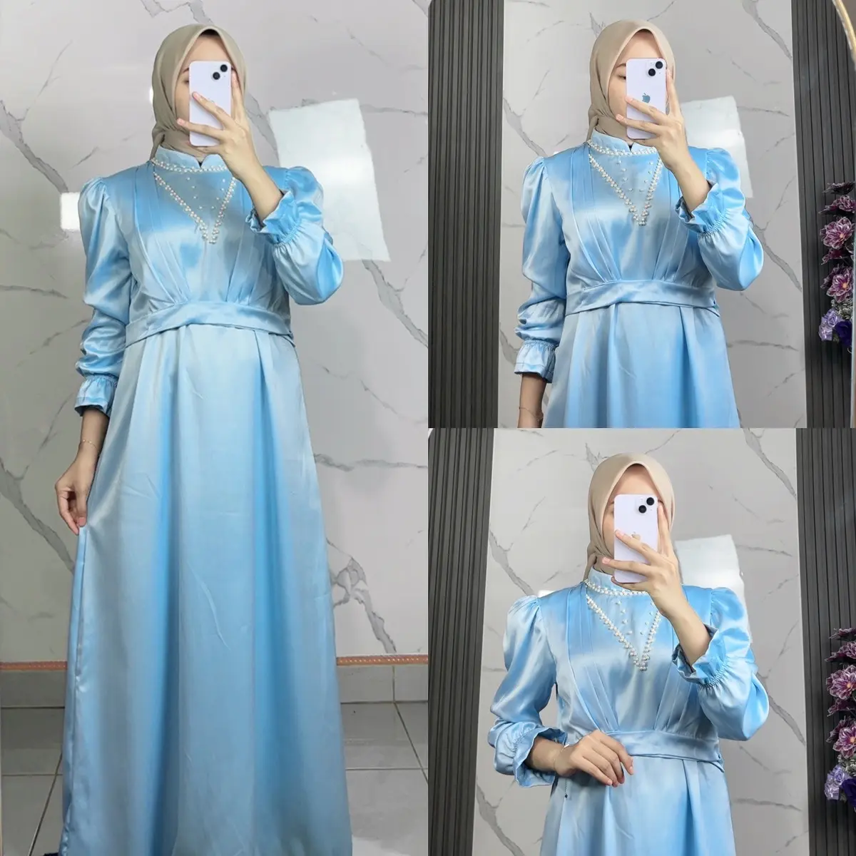 Aqeela dress maxi bridesmaid/dress model tali belakang/gamis pesta satin silk kondangan mewah kekinian