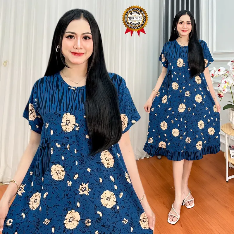 Binsion Daster Lisa Maura Batik Cap Rayon Grade A Premium Busui Resleting Depan | Daster Kekinian | Daster Baju  Tidur | Daster Ibu Dress Wanita Bumil Terbaru Bahan Lembut Premium Menyusui Nyaman Bayi Hamil Lengan 2