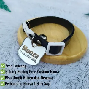 KALUNG KUCING CUSTOM NAMA BENTUK KEPALA KUCING BAHAN LIONTIN AKRILIK SILVER