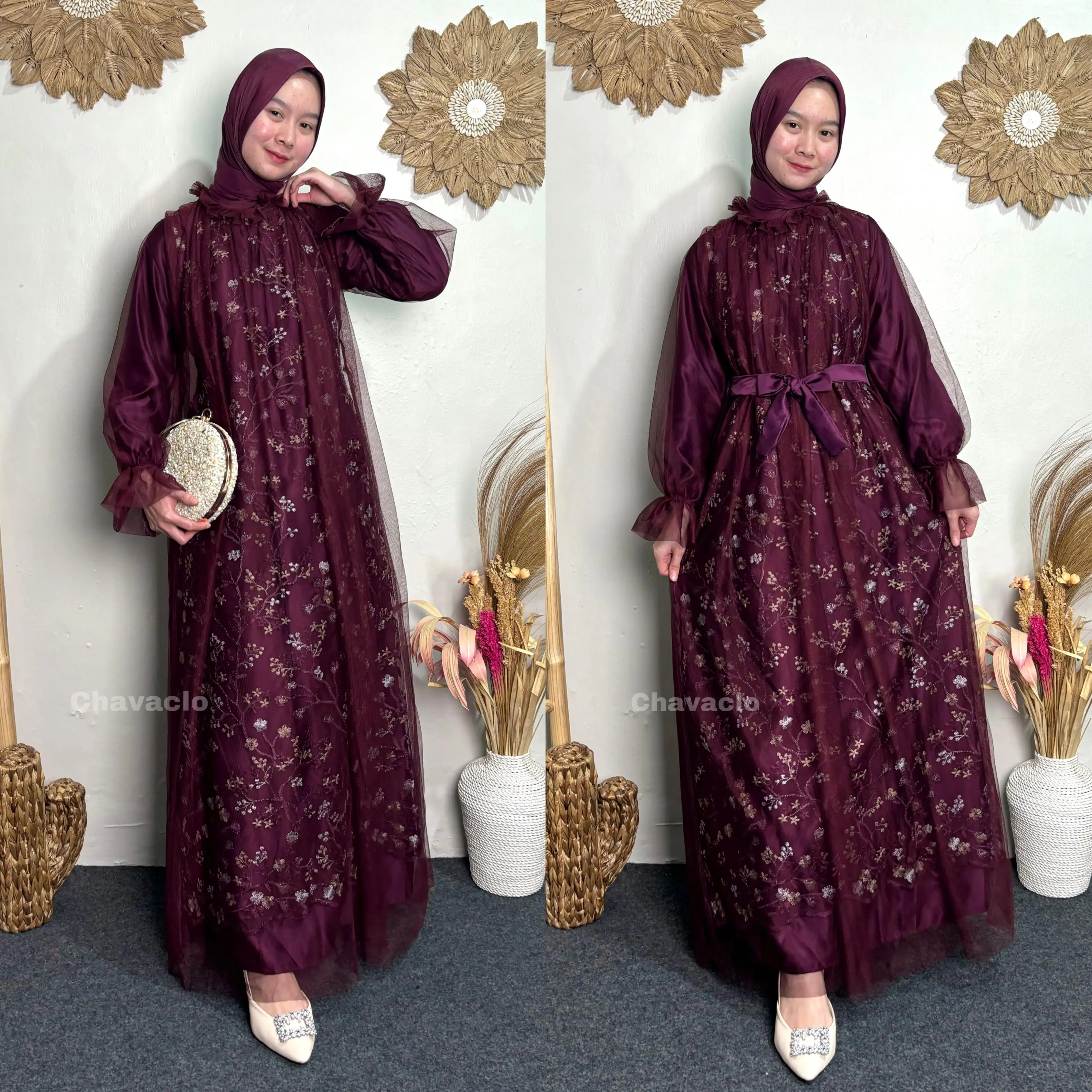 RIVINA LONG DRESS SATIN TILLE GARDEN GAMIS PESTA KONDANGAN BRIDESMAID WANITA