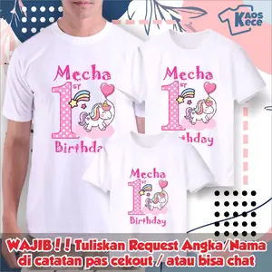 Kaos Ulang Tahun Anak motif Unicorn Kaos ulang Tahun keluarga Gratis Sablon Nama dan angka