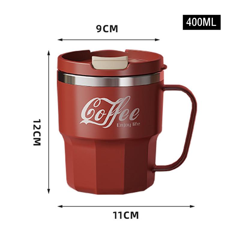 Product Introduction of 400 modern stainless steel coffee tumblers. With lid, creative design, perfect for office and home, perfect for bubble tea and breakfast with handles. 7