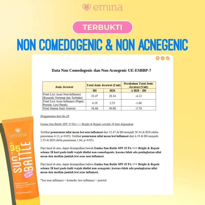 Emina Sun Battle Bright Glow SPF 35 PA+++ | Emina Sun Battle Acne Clear SPF 35 PA+++ - Sunscreen Serum Amino Vitamin C - Cerah, Ringan, Hydrating [Teruji In Vivo] Non Acnegenic & Non Comedogenic. Cocok untuk Kulit Berjerawat & Semua Jenis Kulit 3