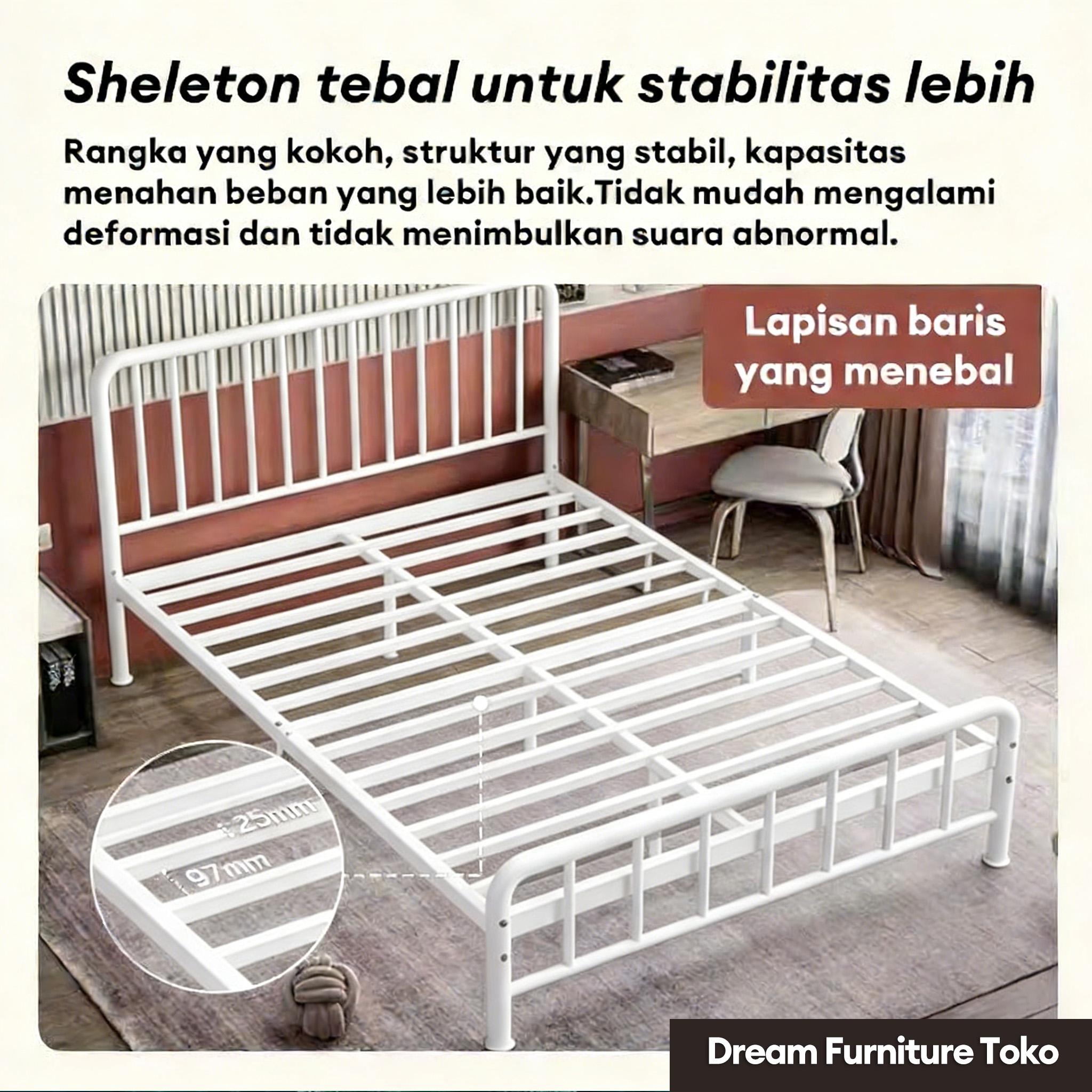 DF-6-Tidur Dipan Divan Besi Dipan Tempat Tidur Ranjang Besi Divan Kasur Tempat Tidur Dipan Tempat Tidur Besi 180cm Berkualitas Tempat Tidur Besi 100/120/160/180cm Tinggi Untuk Dua Orang Rangka  Ranjang Besi Tempat Dipan Besi  【5 tahun garansi】