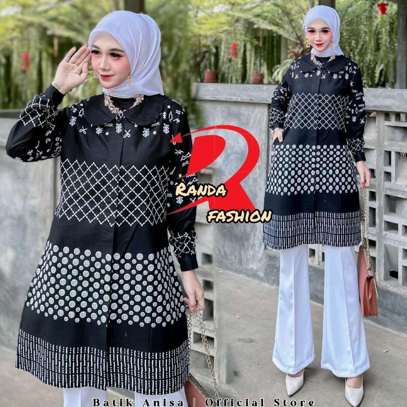 Tunik batik modern Tunik wanita motif Tarbaru seragam guru wanita baju atasan tunik kancing depan busui friendly Katun Panjang Dewasa Remaja Kain Kerja Dress Muslim 6