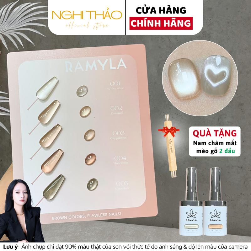  Set sơn gel mắt mèo cực quang nâu RAMYLA 5 màu  Tặng nam châm gỗ 2 đâu  