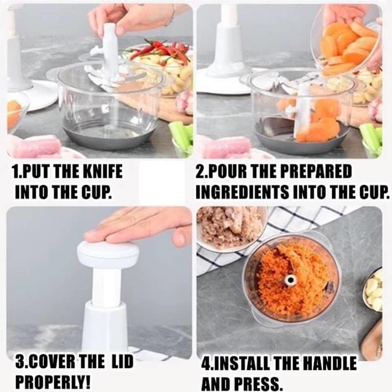 1500ML Hand Press Push Food Processor Chopper Chopping Fruits Vegetable Slicer Cutting Kitchen Tools Kitchenware Steel Blue Iron Stainless Utensils 0