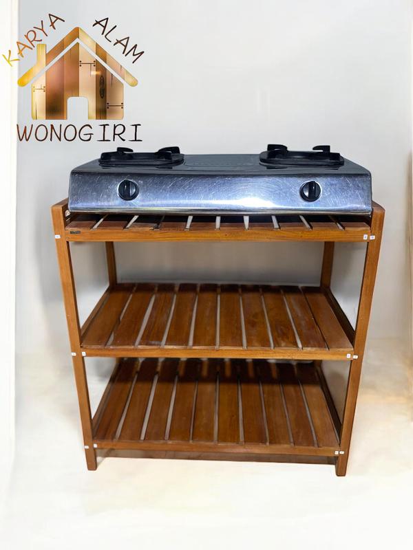 Meja Serbaguna Kompor Gas 3 Susun Kayu Minimalis Bunga Dapat Diperpanjang - Furniture 5