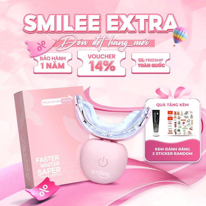 [DEAL TỐT] Bộ kit Smilee Extra White hỗ trợ trắng răng - Bảo hành 12 tháng - Hàng chính hãng - Tặng kem đánh răng + 2 sticker