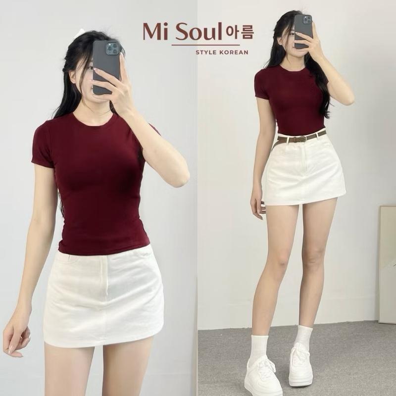 ￼Áo Thun Nữ Cotton Mịn Mát Không Pha NiLon, Áo Phông Cổ Tròn Ôm Body Basic Co Giãn Thoáng Mát Bigsize 6