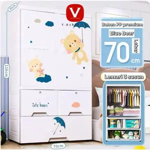 V- BABY CARE  Lemari Plasrik  Pakaian Anak70CM / Lemari bayi Plastik / Plastic Storage Cabinet Lemari T9 - BEAR 3 SUSUN