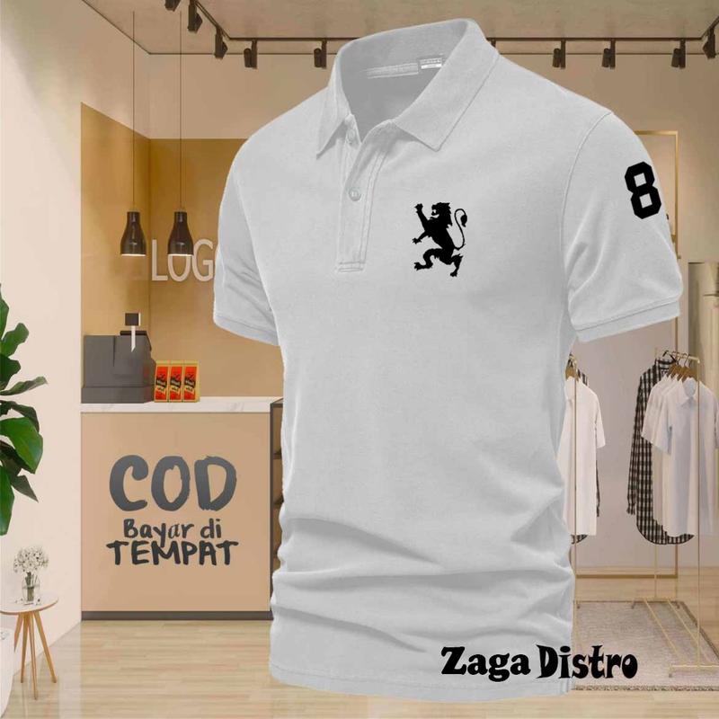 COD T-shrit POLO kerah Singa 8 Text Hitam Kaos Kerah Dewasa Shirt / Kaos Wangki Pria Polo / Kaos Seragam 1