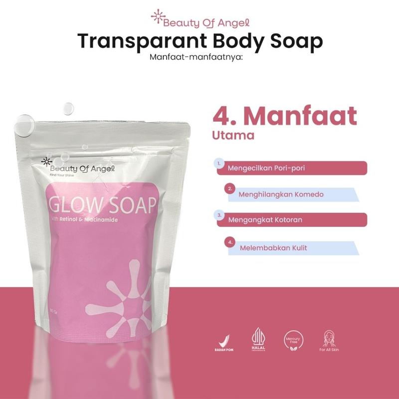 Sabun Glow Soap Beauty of Angel with Retinol & Niacinamide Sabun Mandi Pencerah wajah dan badan Membantu mencerahkan melembabkan dan menutrisi kulit Kotoran Membersihkan 5