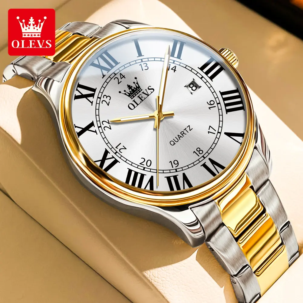 OLEVS Men's Business Watch with Roman Markers | Stainless Steel Strap | 30M Waterproof & Night Light | TikTok Exclusive Limited Stock Model 2911