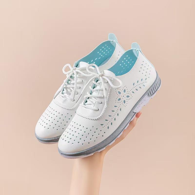 Product Introduction of Fashion Hot Shoes for Women 2025 New Real Soft Leather Versatile Lace-up Ins Mother White Shoes Tendon Bottom Shallow Mouth Nurse Thin Shoes 10