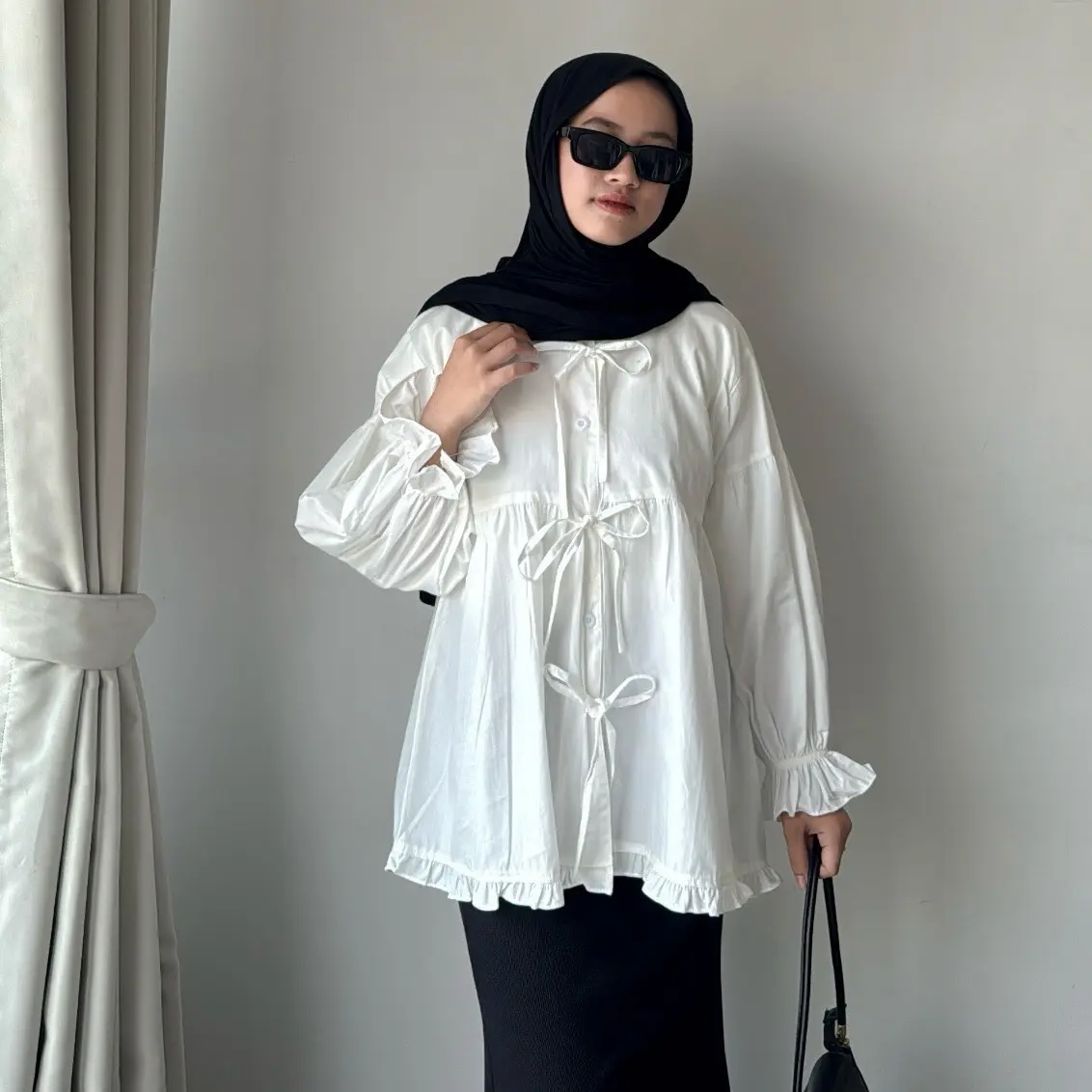 MYMIMO - RIBBON BLOUSE By Leody || (1764) atasan wanita pita katun baju muslim lengan karet