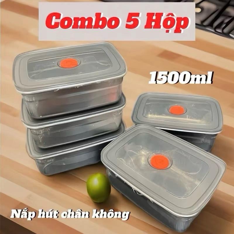 Combo 5 Hộp 1500ml Nắp Hút Chân Không Cho Bữa Ăn