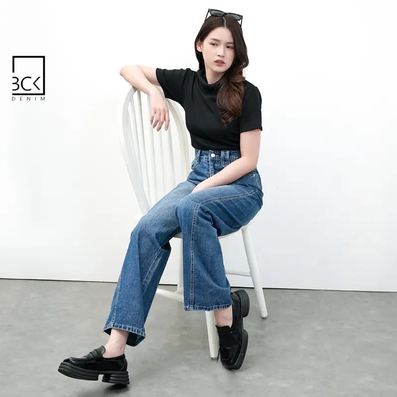 BCK - Celana Highwaist Baggy Loose Jeans Bianca Biru Denim 3