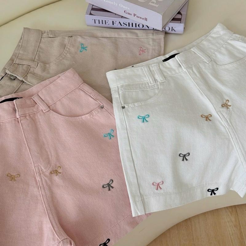 Quần Jean Đùi Nữ Lưng Cao Thêu Nơ Nhiều Màu, Hack Dáng, Vải Đẹp, Mã MS 019