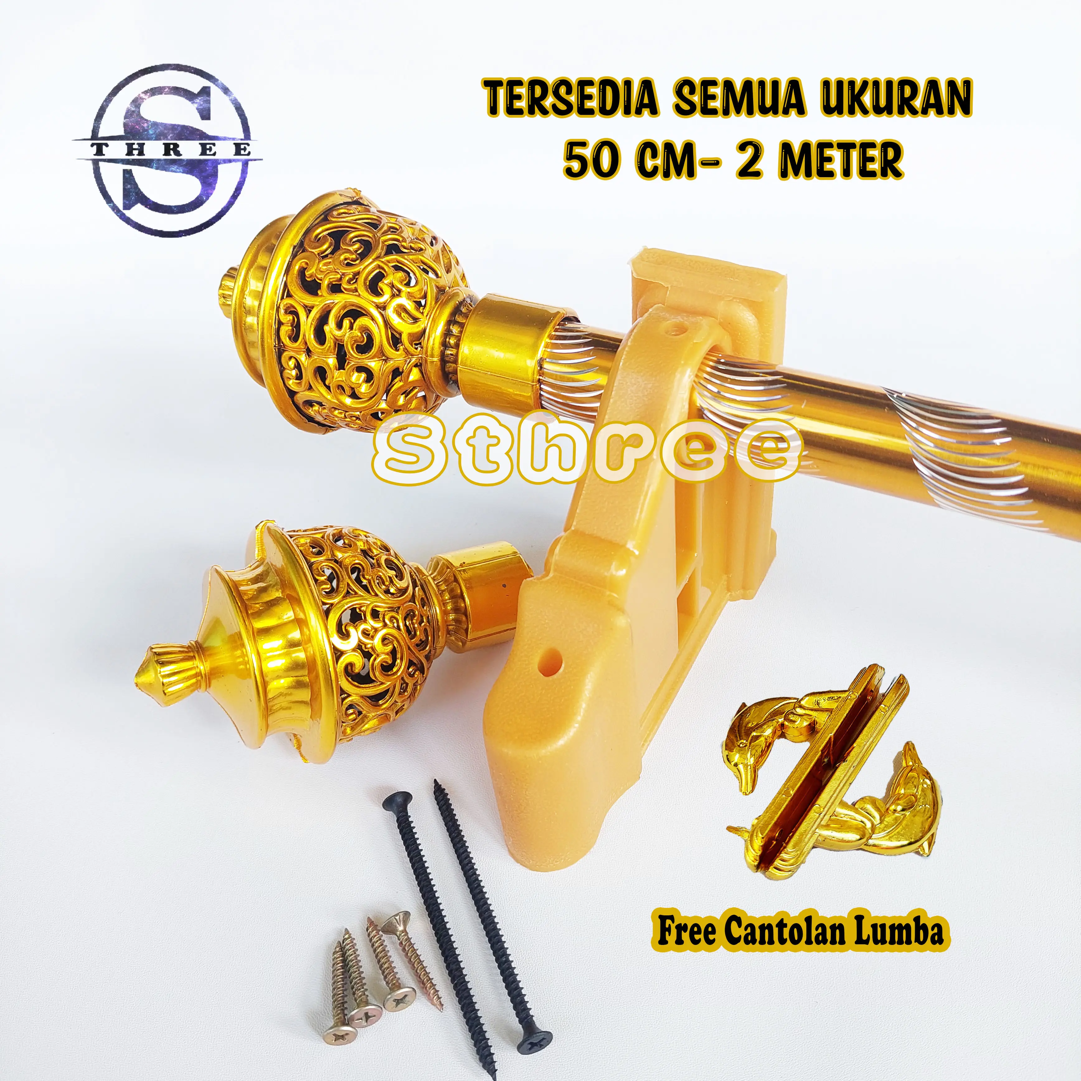 Batang Besi Gorden Full Set Batang Gorden Murah Tiang Gorden Rell Gorden  Ukuran 50cm - 2 Meter