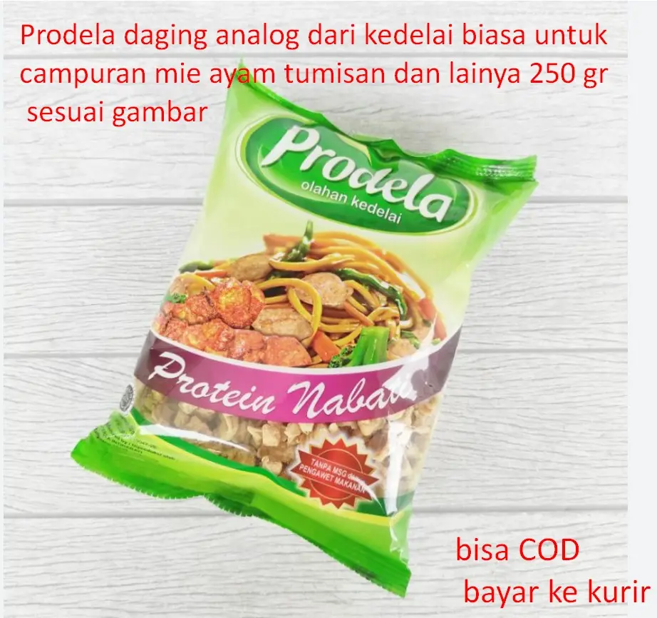 Prodela daging analog dari kedelai biasa untuk campuran mie ayam tumisan dan lainya 250 gr sesuai gambar