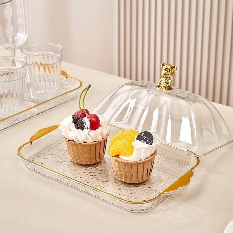 SET Nampan Tray Mewah Nampan Dengan Pegangan Handle Gold Snack Fruit Tray Tempat Penyimpanan Kue - PMJ203 Kitchenware Makan 5