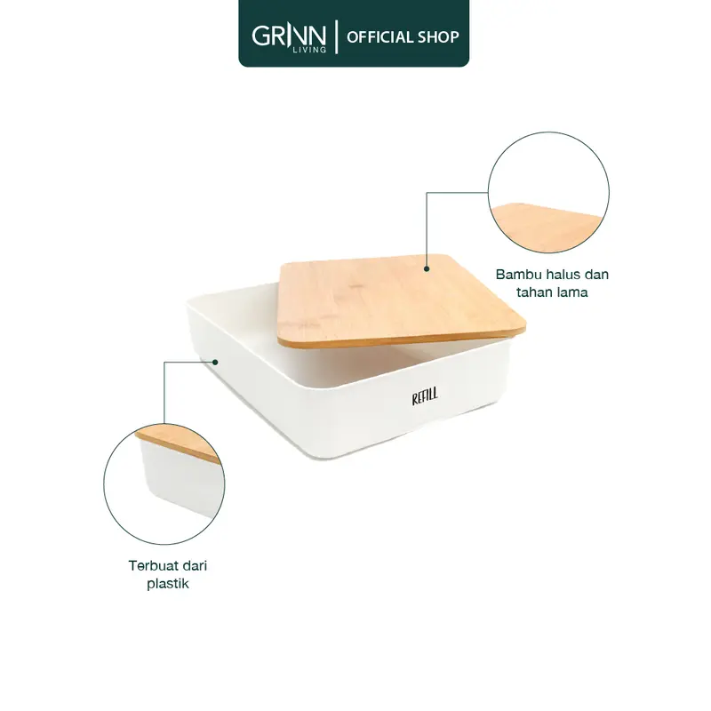 (COD) GRINN LIVING Fuji Flat Storage Box Organizer / Tempat / Kotak Penyimpanan / Serbaguna Medium untuk Masker / Obat Tutup Bambu / Kayu Aesthetic / alat kamar jadi estetik 1