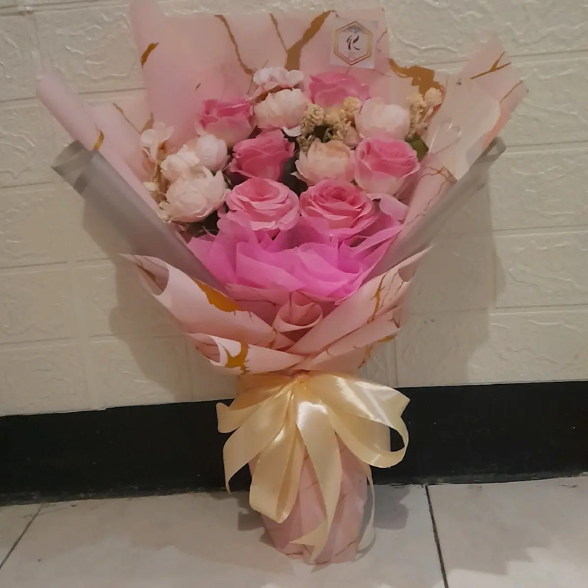 buket bunga imitasi / Artificial mawar pink peach ( 2 )